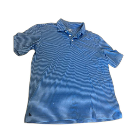 Untuckit Axios Blue Striped Short Sleeve Polo Golf Preppy Shirt Med - Picture 5 of 8